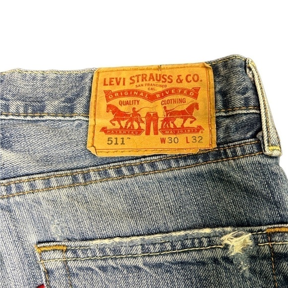 Levi Strauss 511 Slim Fit Straight Distressed Men's Jeans ~ Used ~ Size: 30X32 - Picture 5 of 15